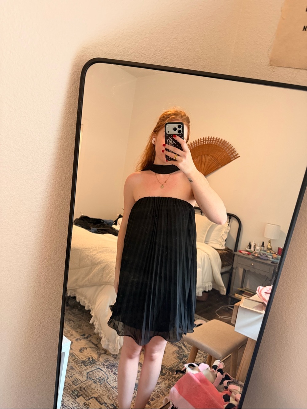 Black Strapless Pleated Mini Dress - Women's